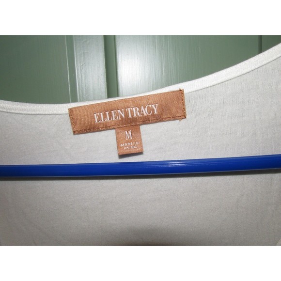 Ellen Tracy Women's White & Blue Short Sleeve Pullover Blouse Size M - Picture 5 of 7